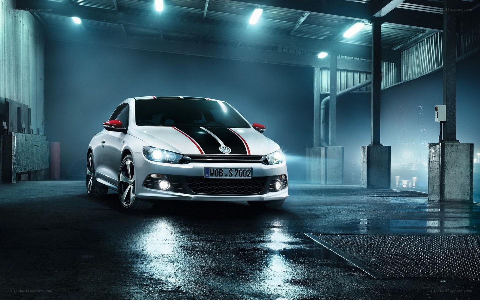 White Volkswagen Scirocco in warehouse