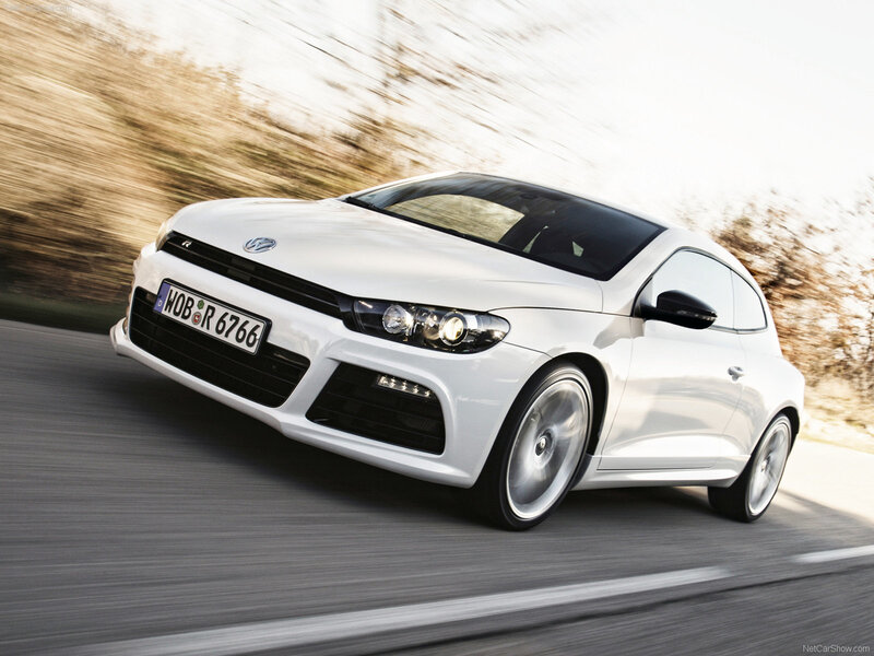 white volkswagen scirocco r in motion