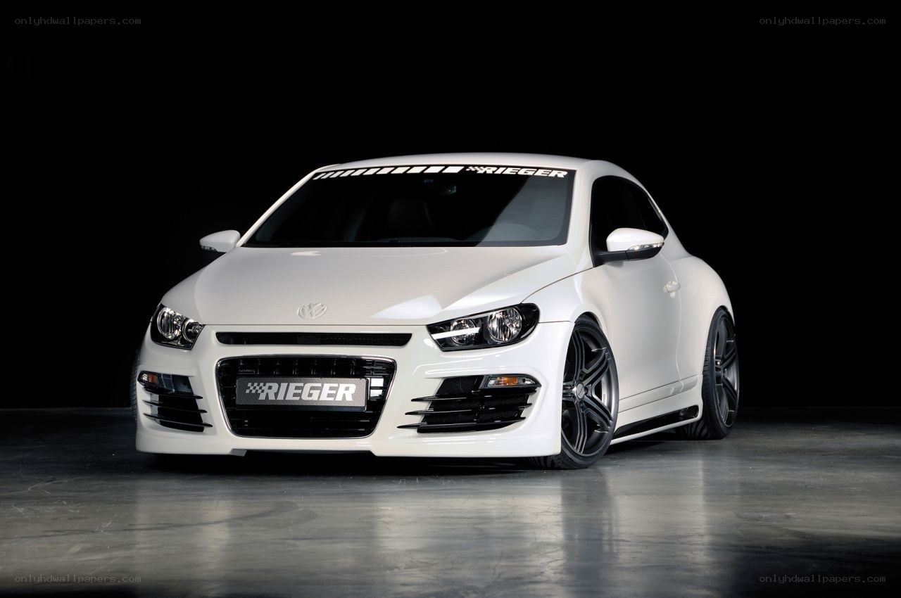 White Volkswagen Scirocco with Rieger modifications