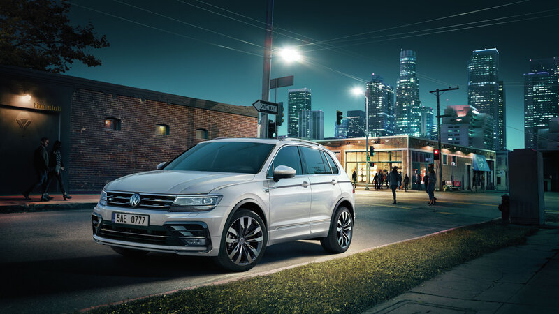 White Volkswagen Tiguan — Dramatic, Night