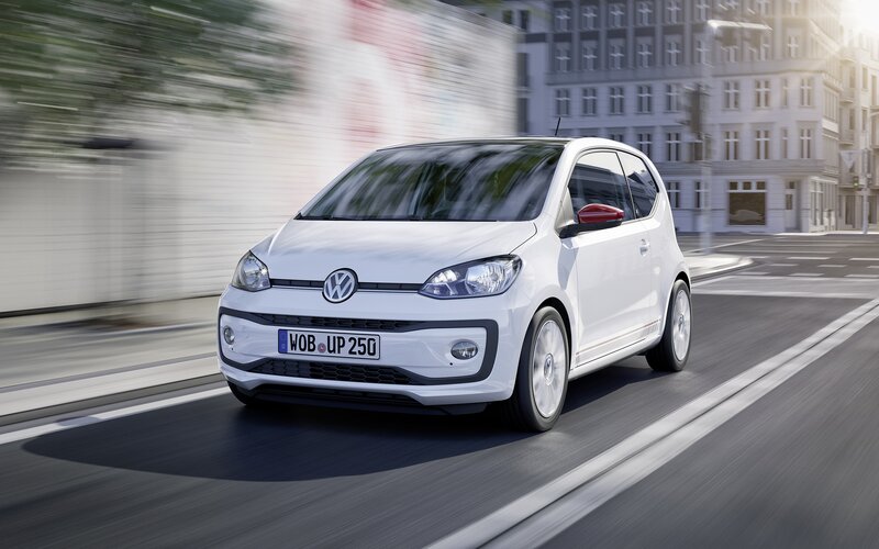 White Volkswagen Up Car — Dynamic, Afternoon