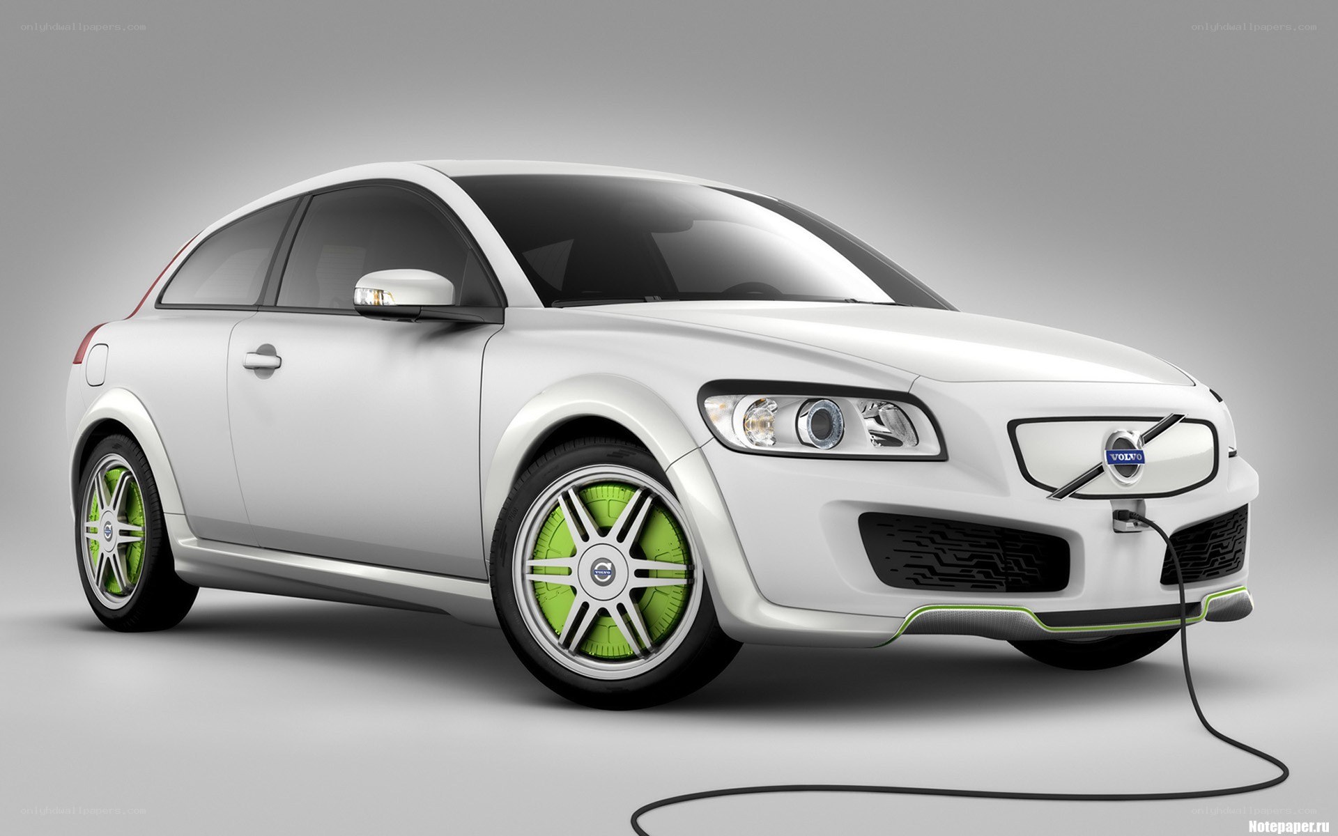 white volvo electric car