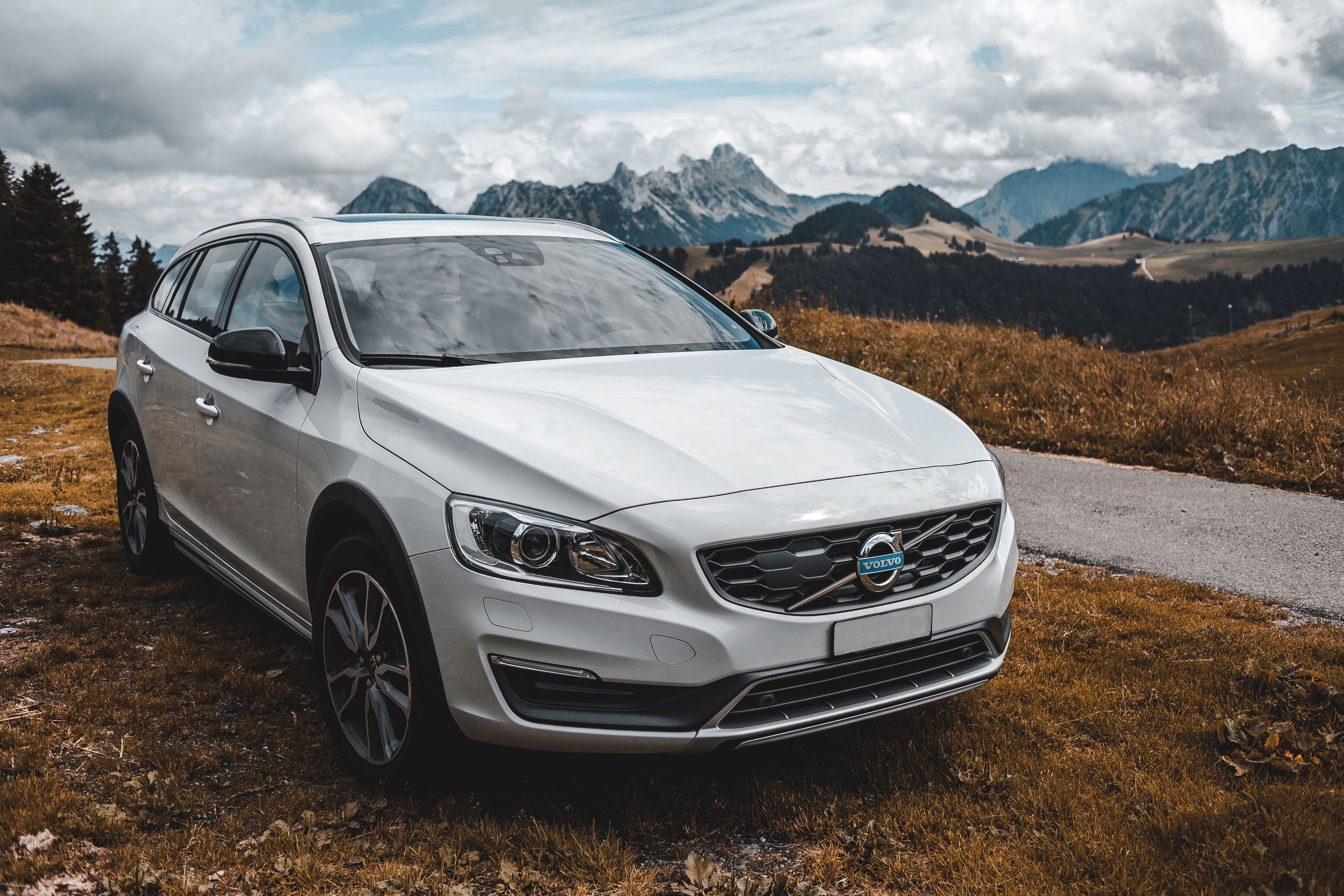 White Volvo on mountain road