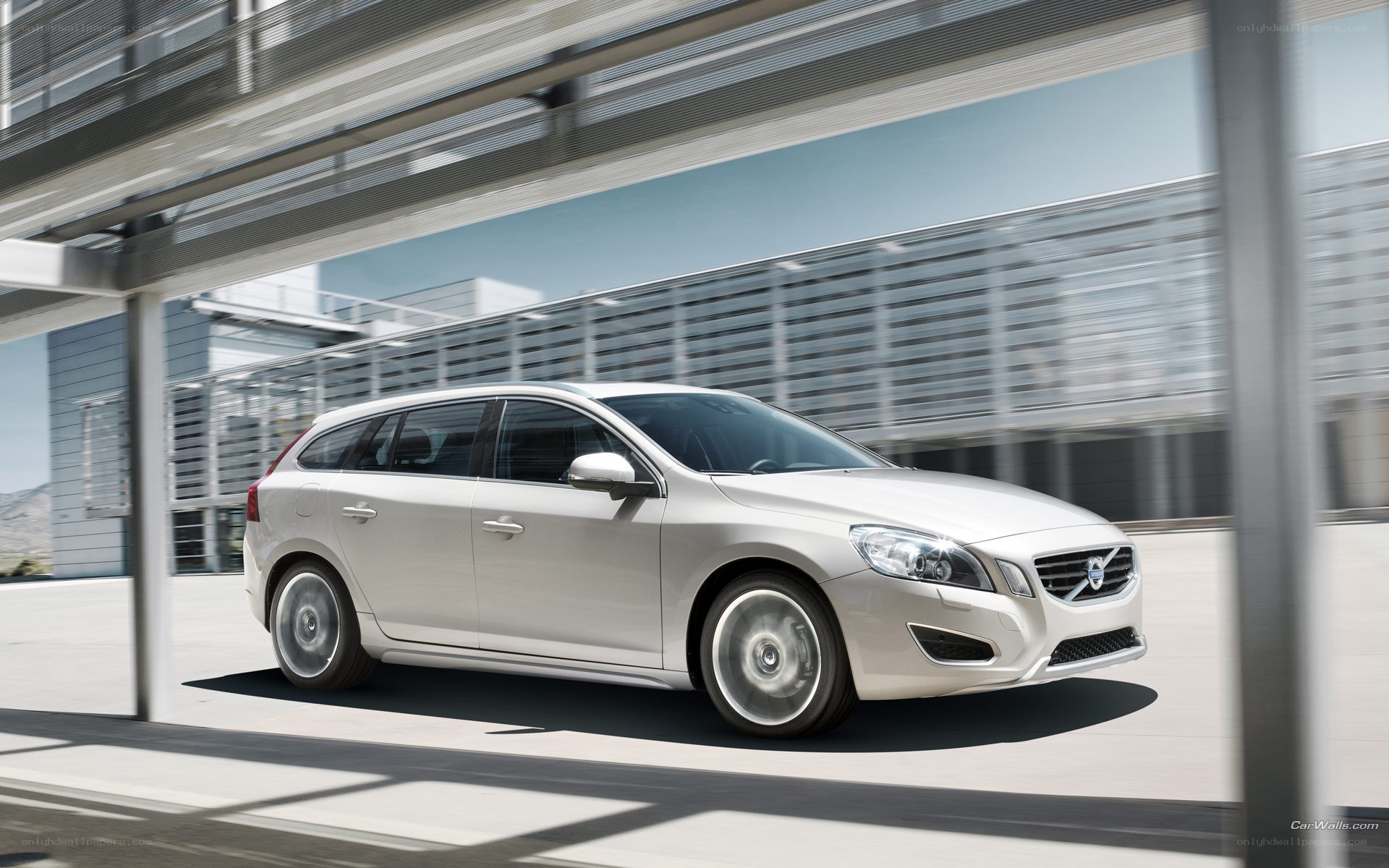 White Volvo V60 in motion