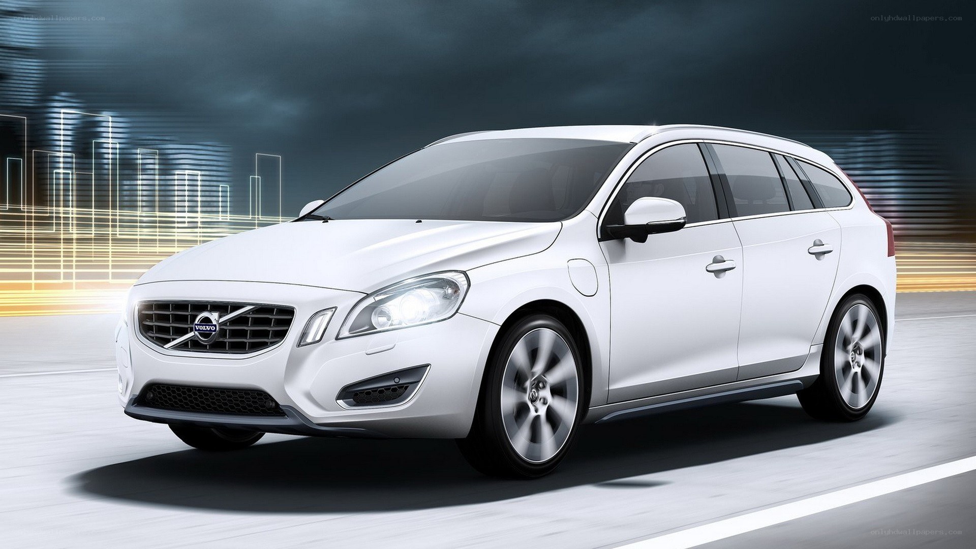 White Volvo V60 in motion