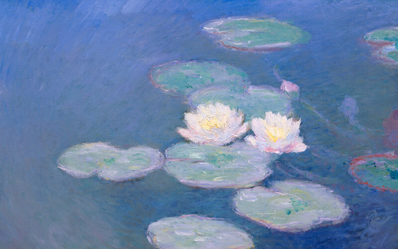 White Water Lilies — Blue, Serene, Painting