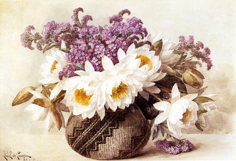 White Water Lilies in Basket