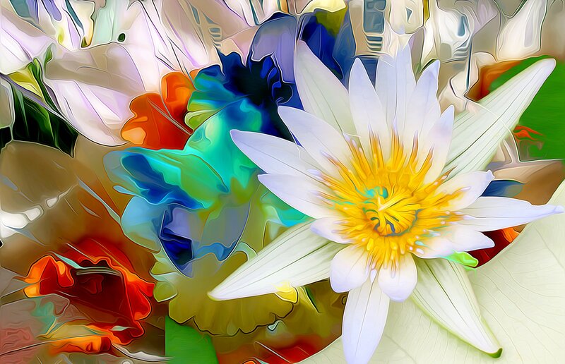 White Water Lily Flower — Vibrant, Digital Art