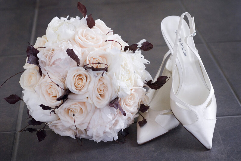 White Wedding Bouquet — Serene, Photograph, Shoes
