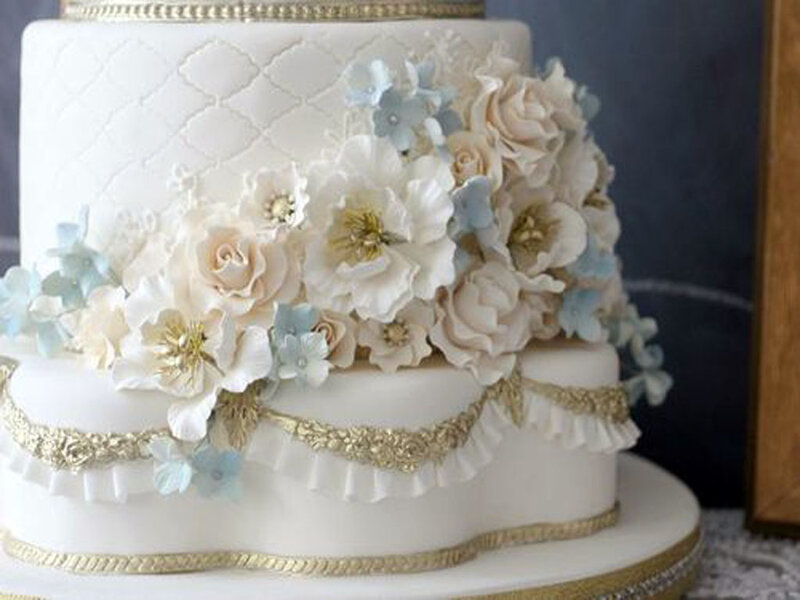 White Wedding Cake — Elegant, Photograph, Flowers