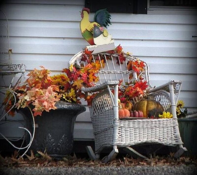 White Wicker Chair with Autumn Decor