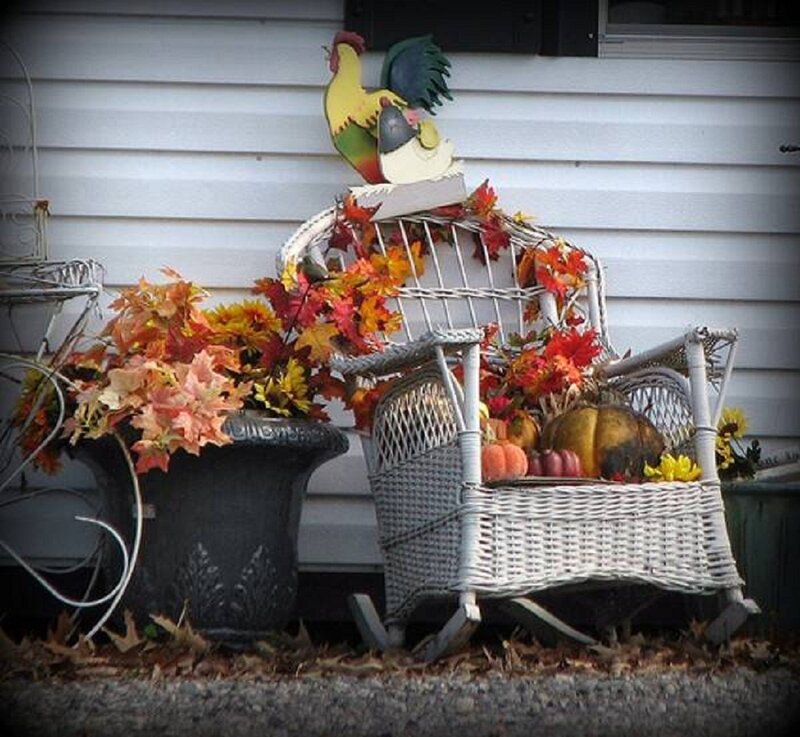 White Wicker Chair with Fall Decor