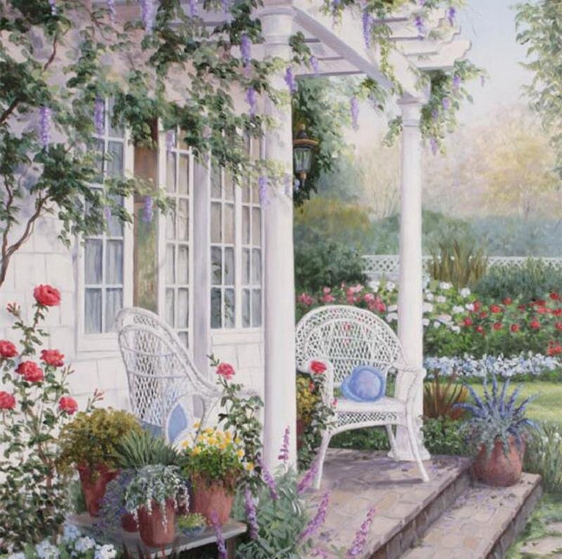 White Wicker Chairs on Porch