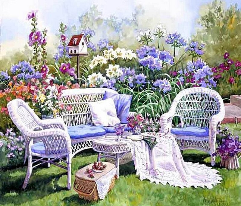 White Wicker Garden Furniture — Green