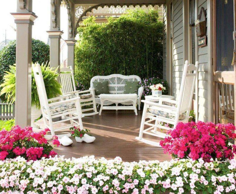 White Wicker Porch Furniture — Serene, Afternoon