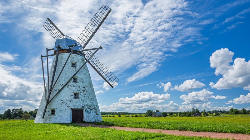White Windmill in Field — Green