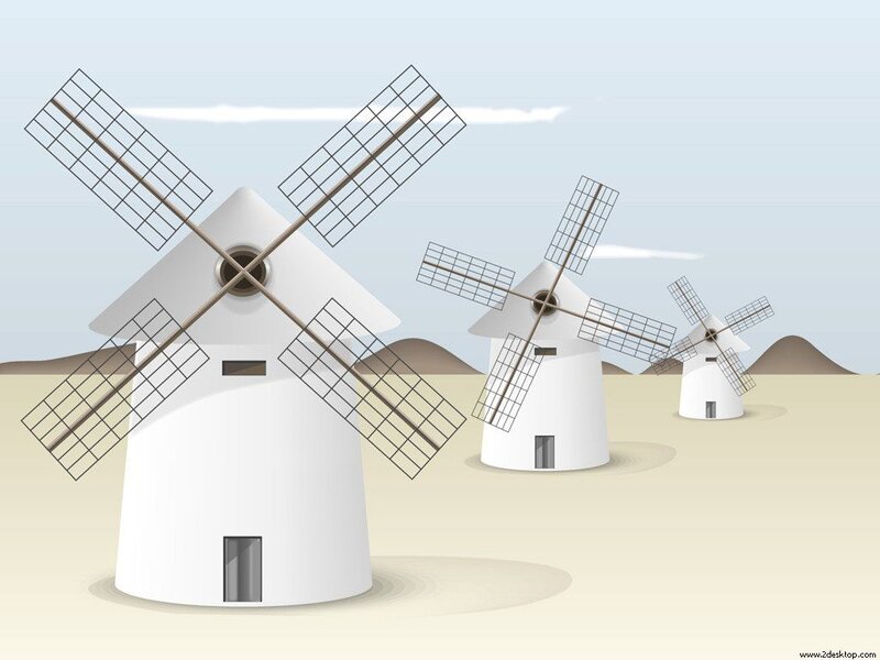 White Windmills in Desert