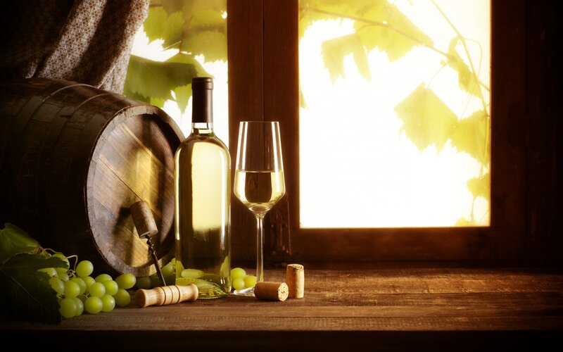 White Wine Bottle and Glass — Brown