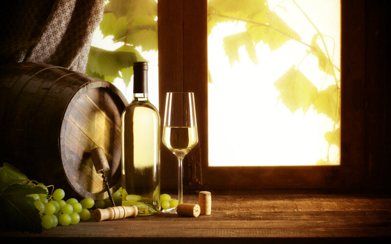 White Wine Bottle and Grapes