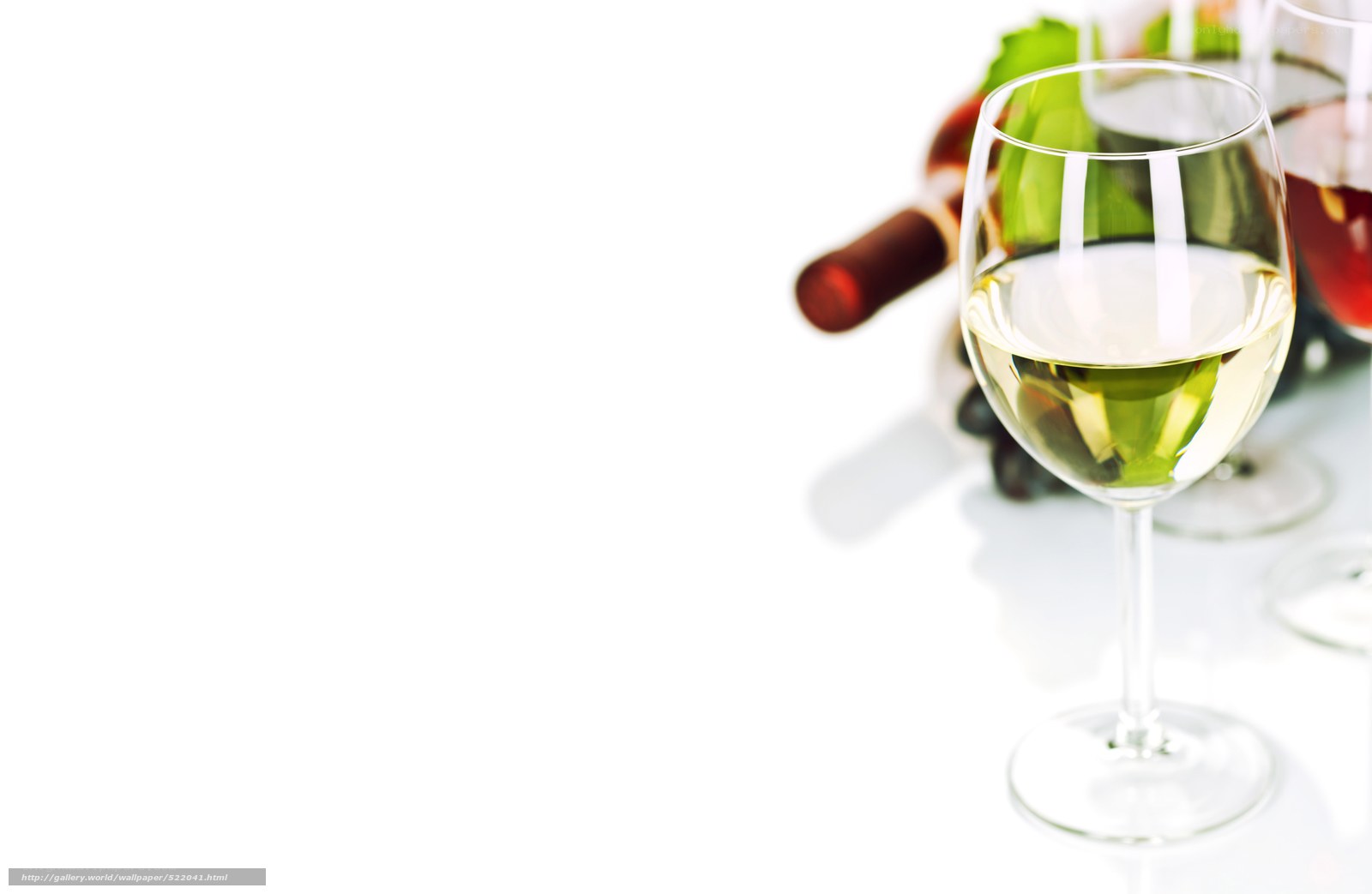 White wine glass with bottles