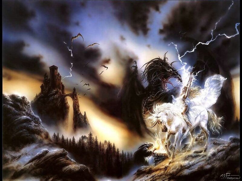 White Winged Horse — Black, Dramatic, Night, Digital Art