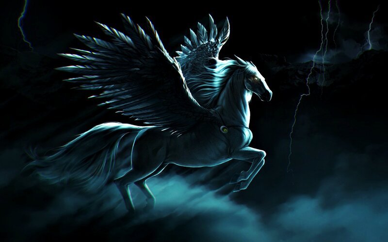 White Winged Horse — Black, Dramatic, Night