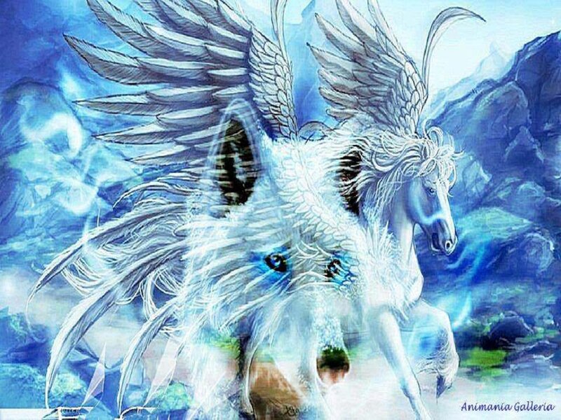 White Winged Horse — Blue, Dramatic, Digital Art