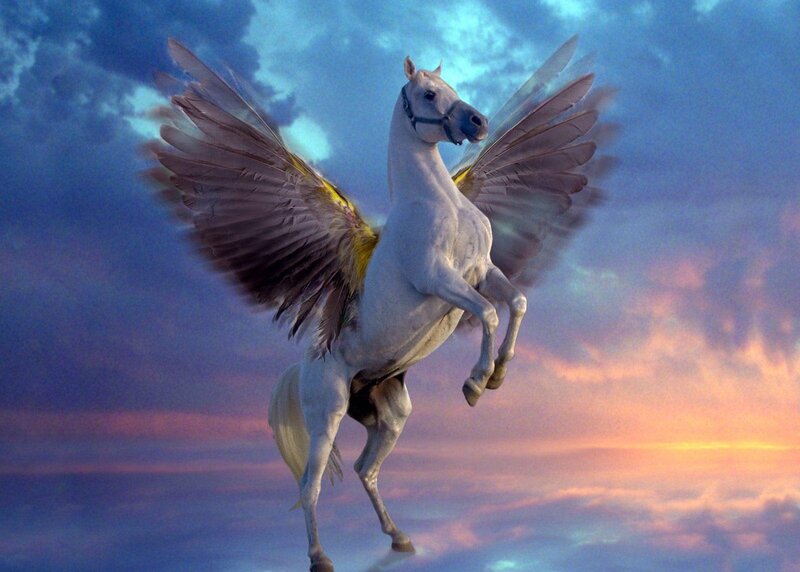 White Winged Horse — Blue, Dramatic, Sunset