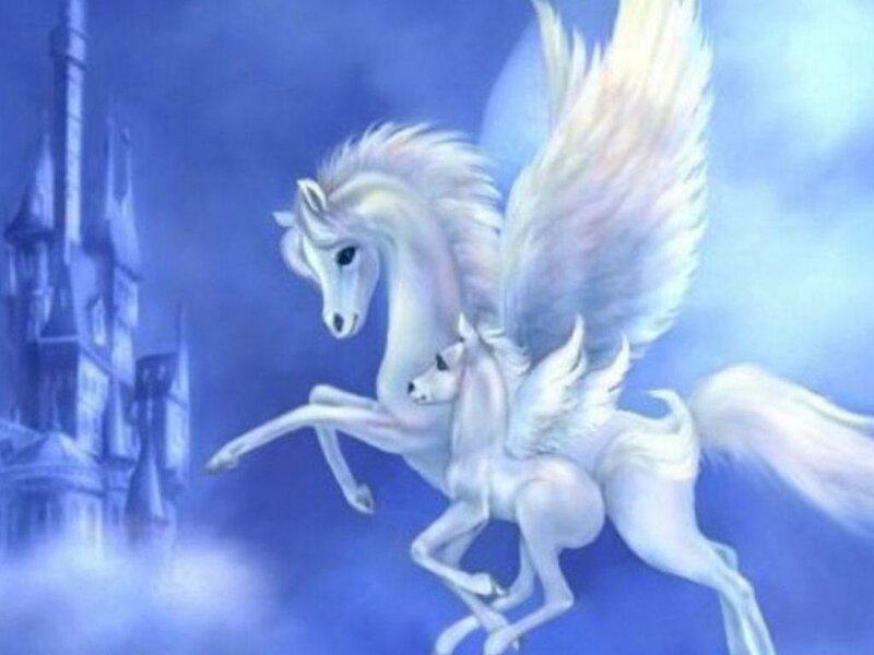 White Winged Horse — Blue, Fantasy, Night