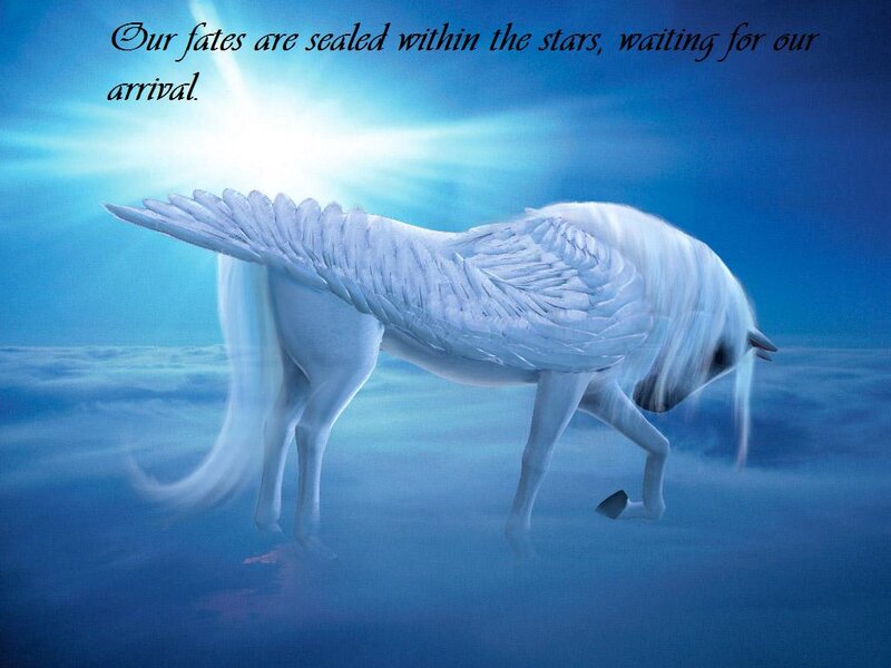 White Winged Horse — Blue, Serene, Digital Art