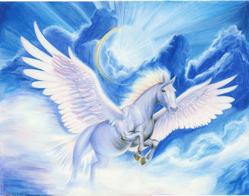 White Winged Horse — Blue, Serene, Illustration