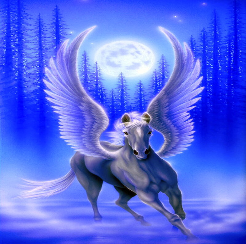 White Winged Horse — Blue, Serene, Night