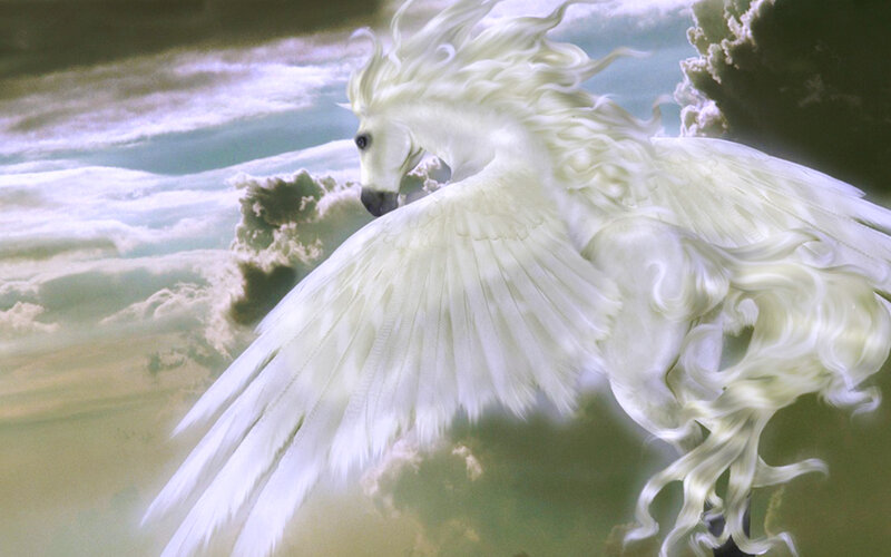 White Winged Horse — Dramatic, Digital Art, Clouds