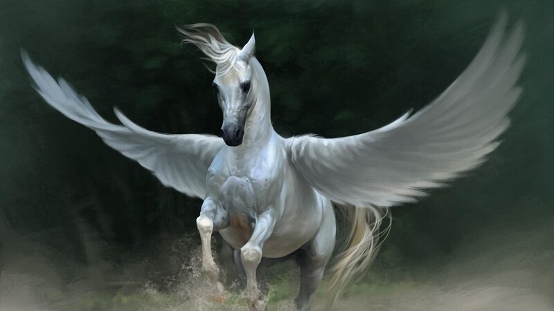White Winged Horse — Dramatic, Digital Art, Wings, Forest