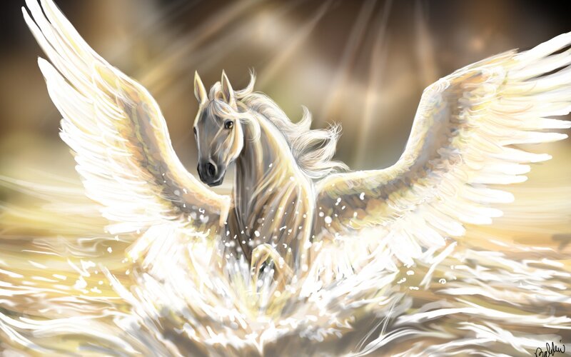 White Winged Horse — Dramatic, Digital Art, Wings