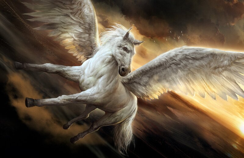 White Winged Horse — Dramatic, Sunset, Digital Art, Wings