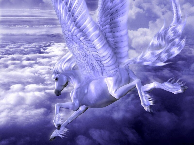 White Winged Horse — Purple, Dramatic, Digital Art, Clouds, Sky, Blue