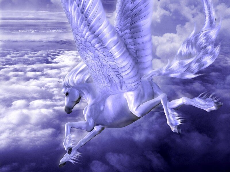 White Winged Horse — Purple, Dramatic, Digital Art, Clouds, Sky