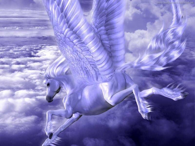 White Winged Horse — Purple, Dramatic, Digital Art, Clouds