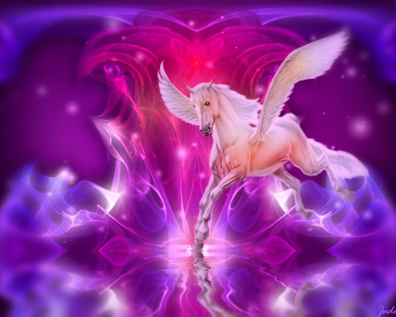 White Winged Horse — Purple, Magical, Digital Art