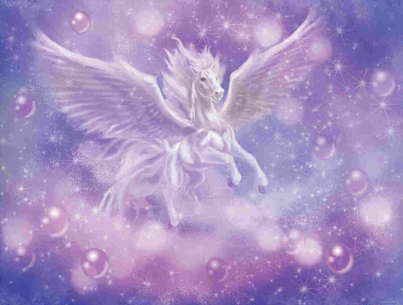 White Winged Horse — Purple, Magical, Digital Art, Wings