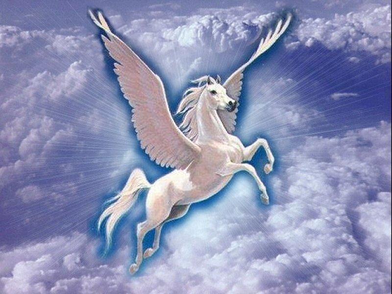 White Winged Horse — Serene, Digital Art, Clouds, Sky
