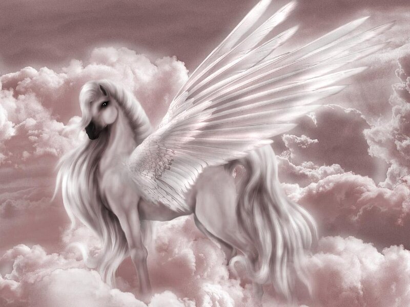 White Winged Horse — Serene, Digital Art, Clouds