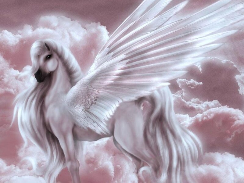 White Winged Horse — Serene, Digital Art, Clouds, Wings