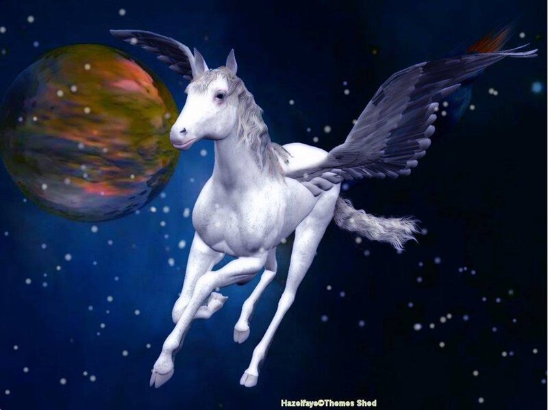 White Winged Horse — Serene, Night, Digital Art, Planet