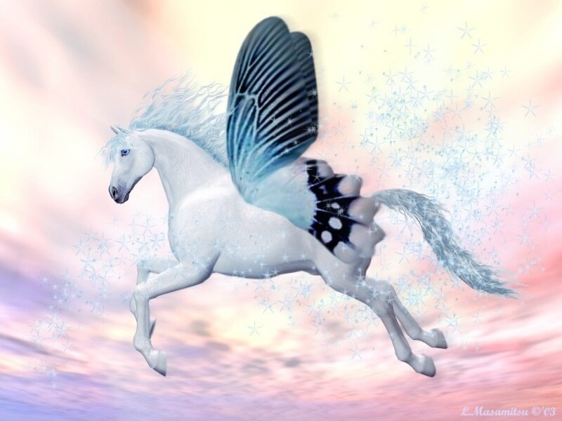 White Winged Horse — Serene, Sunset, Digital Art