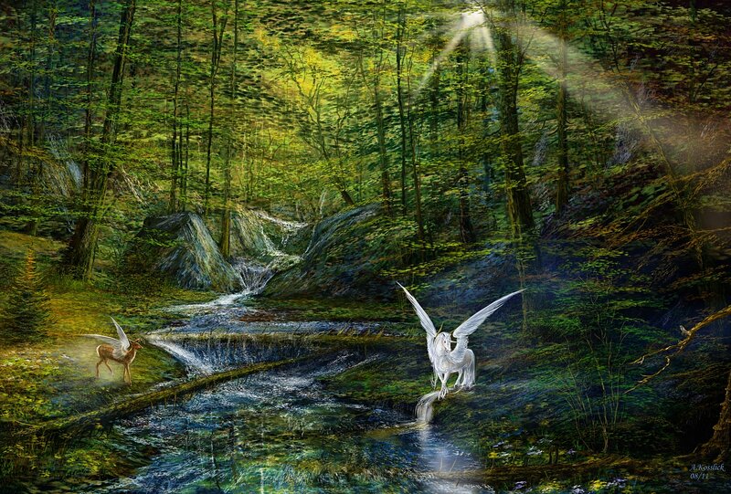 White Winged Horses — Green