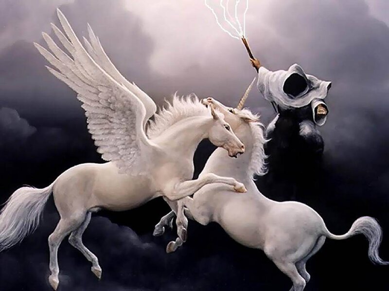 White Winged Unicorn — Dramatic, Digital Art, Winged Horse