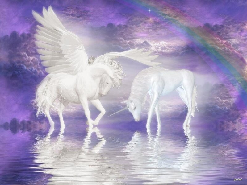 White Winged Unicorn — Purple, Serene, Digital Art