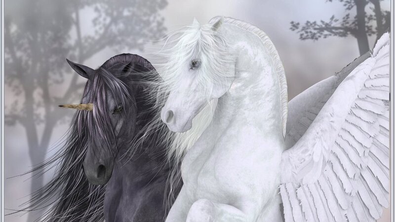 White Winged Unicorn — Serene, Digital Art